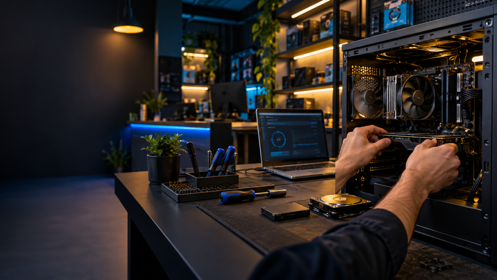 Bancada moderna de assistência técnica em informática